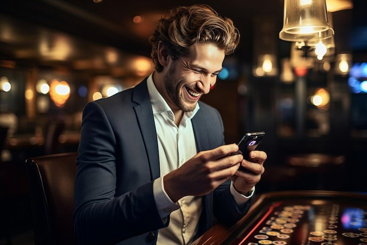 Pengguna membaca ketentuan layanan hiburan online di perangkat mobile